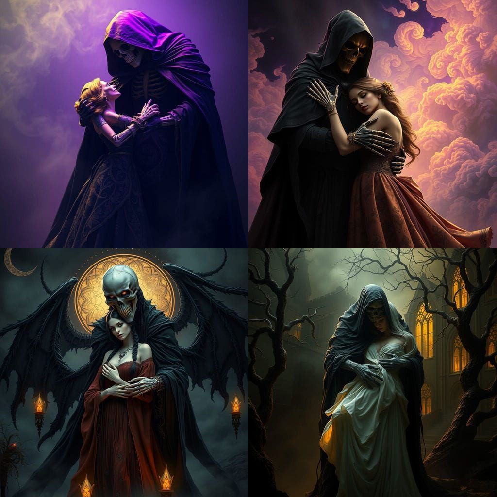 Death Enfolds His Mortal Mate in Dark Fantasy Art