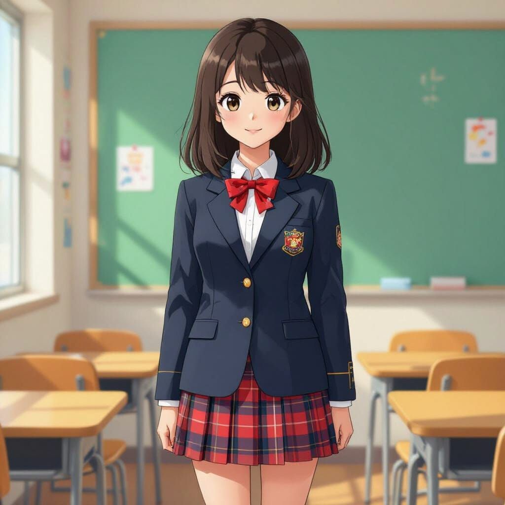 Schoolgirl in Classroom, Murakami-Amano-Jean Style