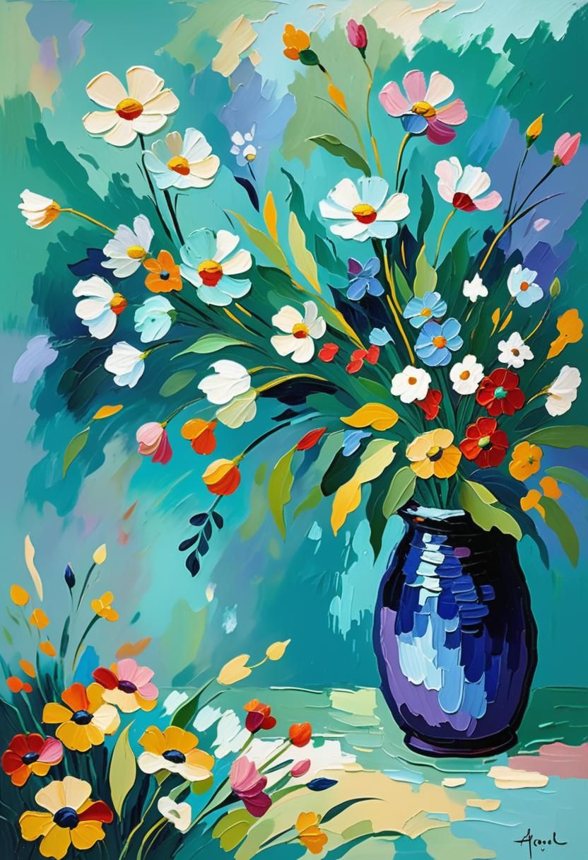 Floral Oil Painting in Expressionist Impasto Style