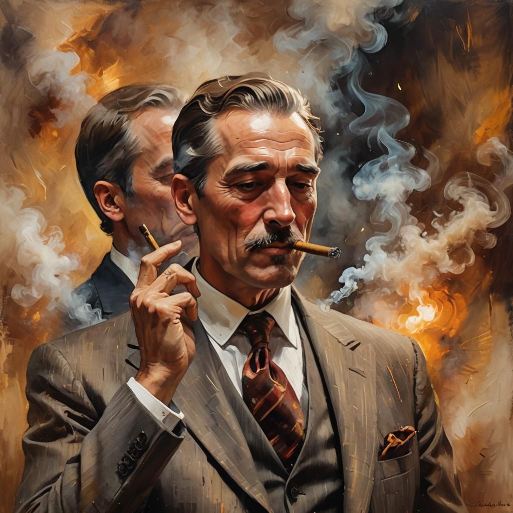 Impressionist Gentleman Smoking Cigar in Golden Light