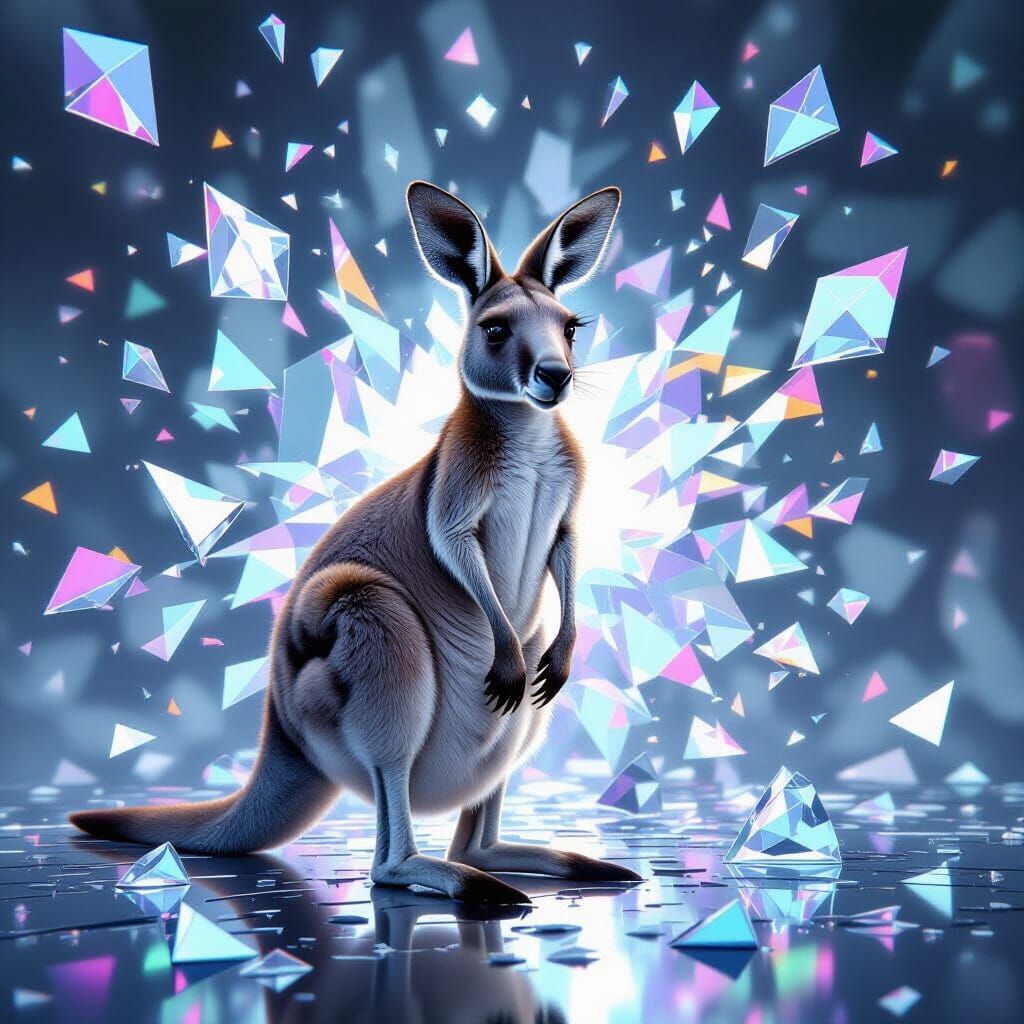 Kaleidoscopic Kangaroo in Shattered Prism Light
