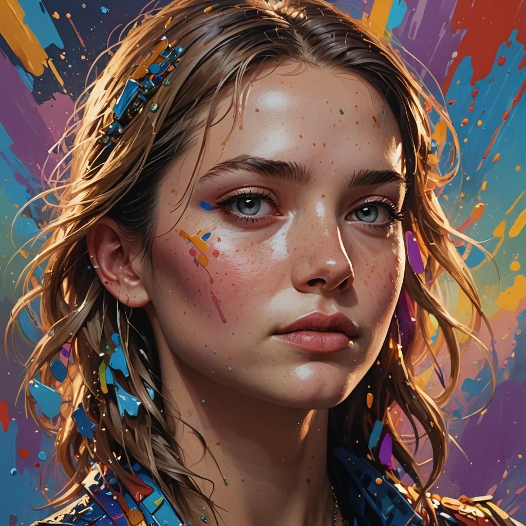 Hyperrealistic Portrait of Phoebe with Colorful Accents