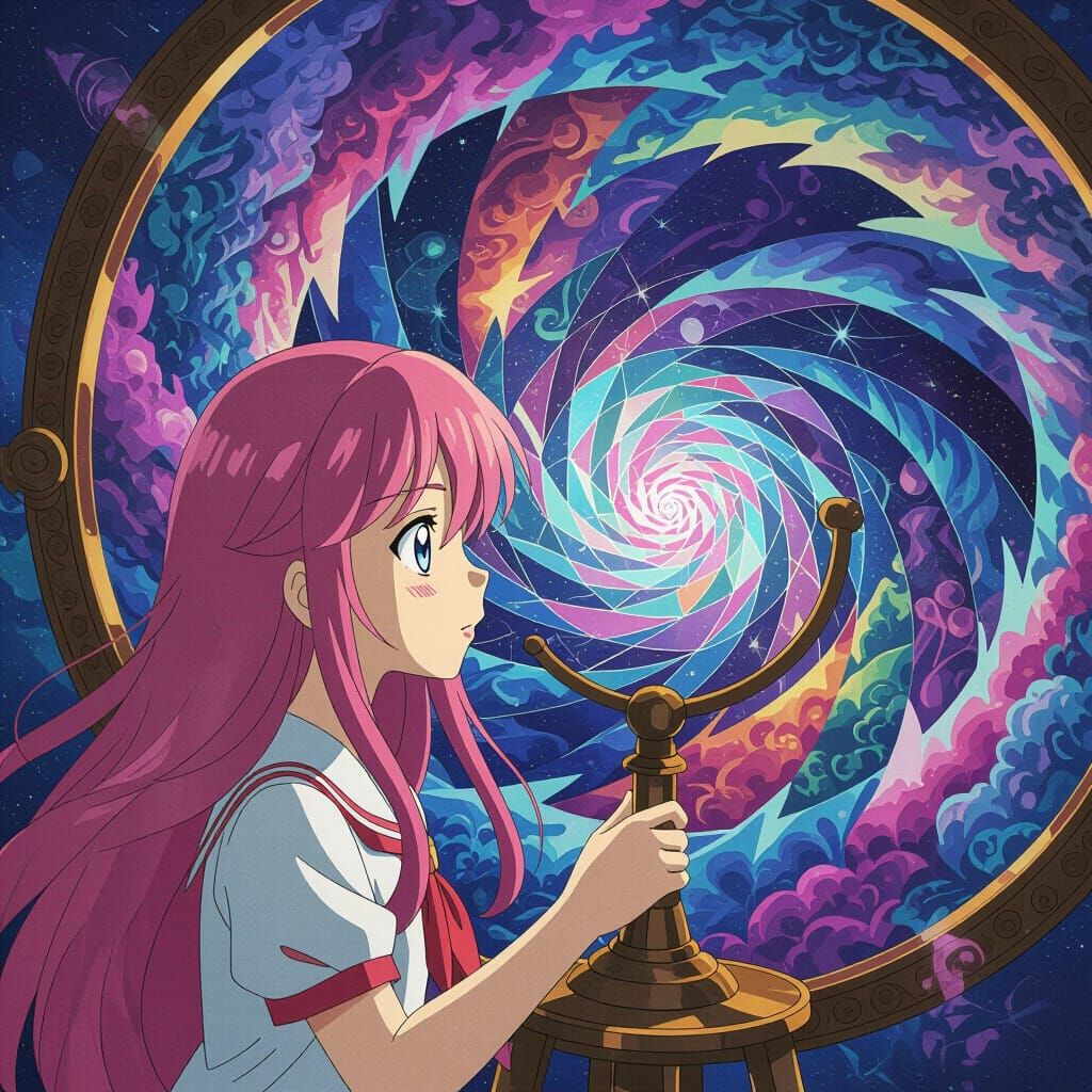Anime Girl Gazing into Magical Kaleidoscope