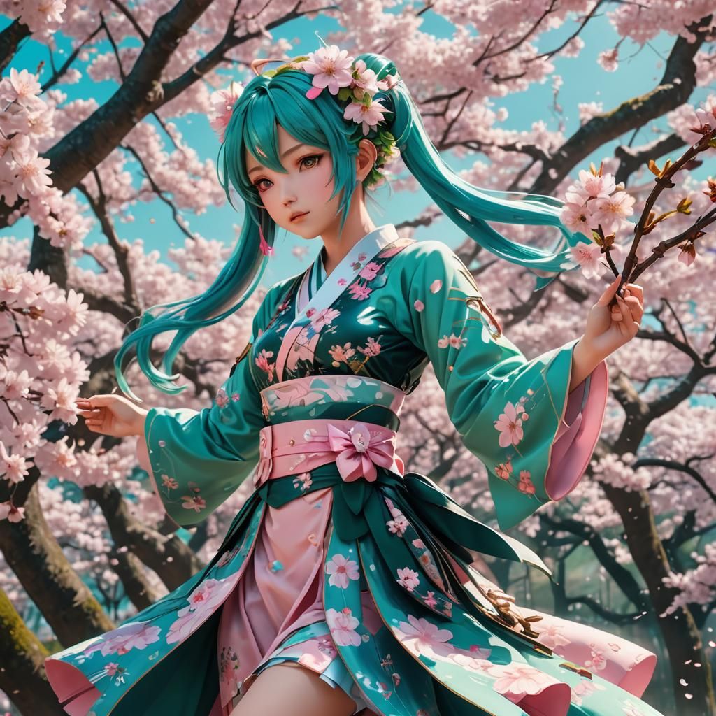 Sakura Miku in Cherry Blossoms: Fantasy Concept Art