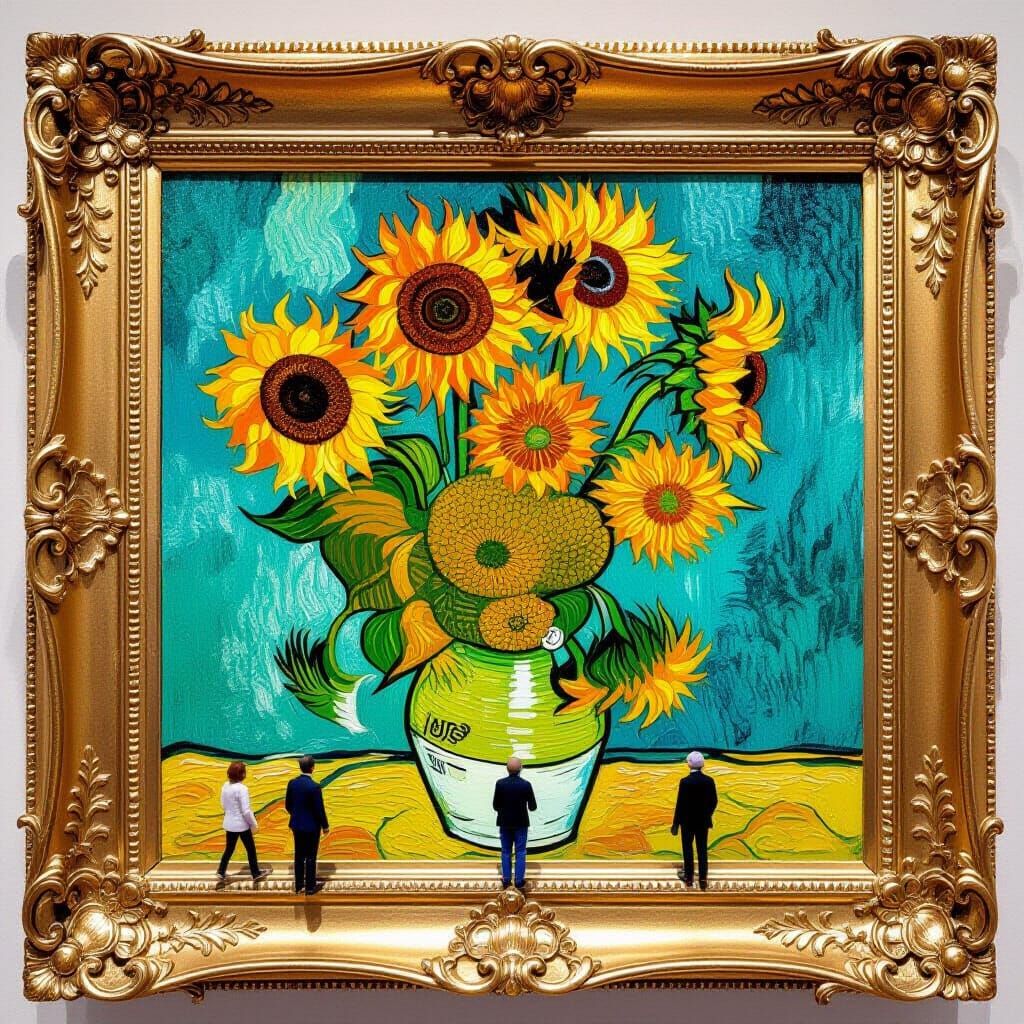 Modern Art Gallery with Van Gogh Sunflowers