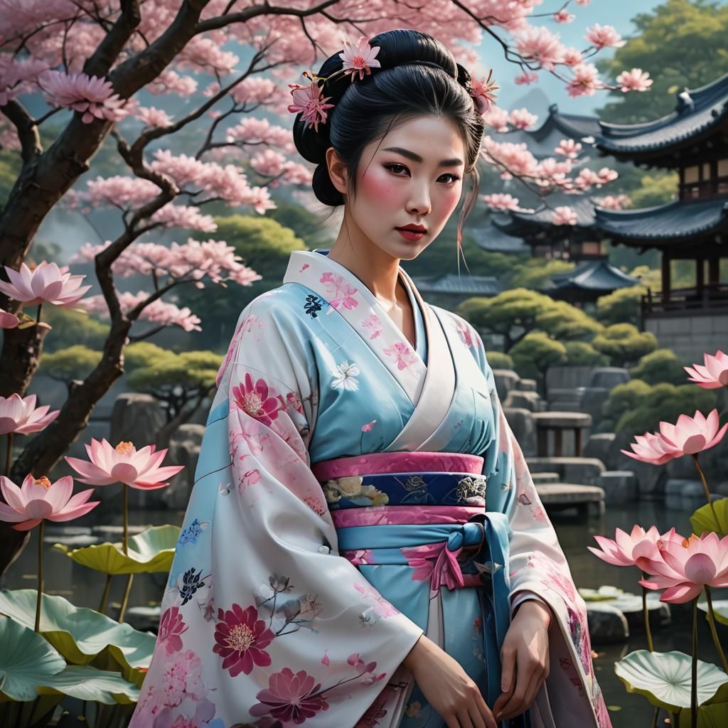 Modern Geisha Portrait in Traditional Japanese Garden