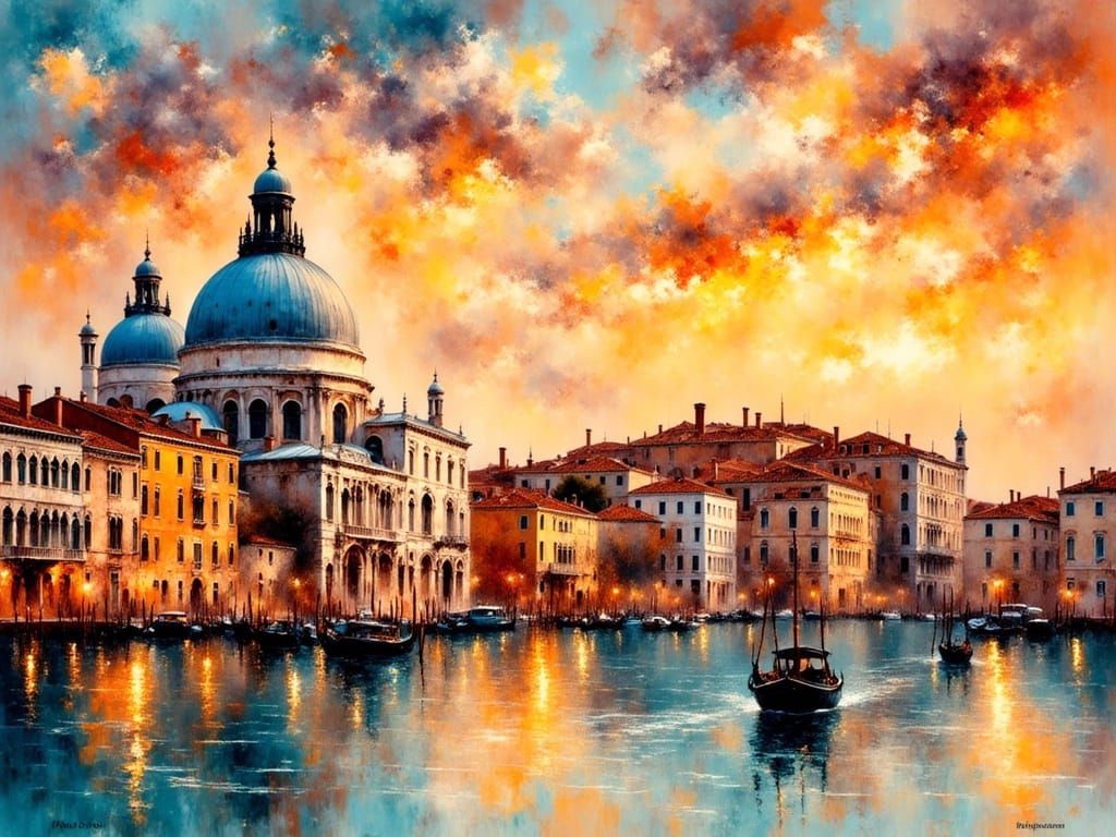 Serenade of Sunset: Venetian Domed Beauty in Impressionistic...