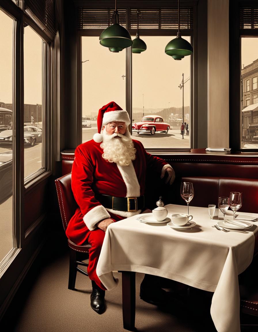 Santa in Restaurant, Edward Hopper Style