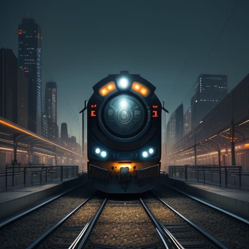 Vibrant Cityscape Train Speeds Through Dusk in Dramatic Hype...