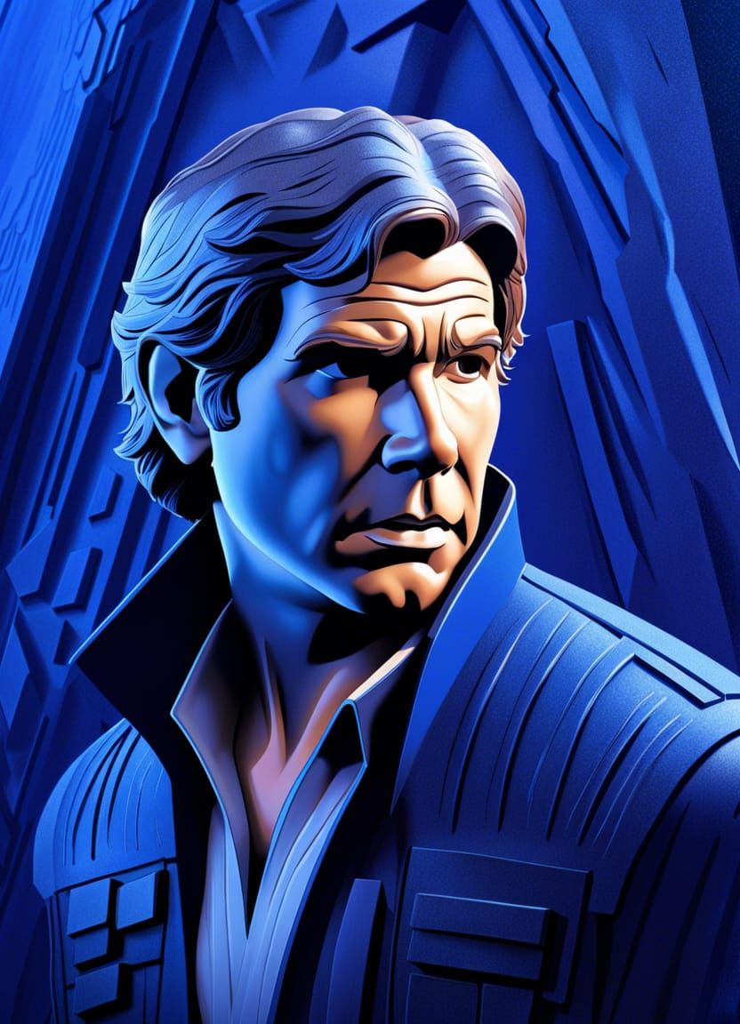 Han Solo in Indigo Carbonite: Hyperrealistic Concept Art