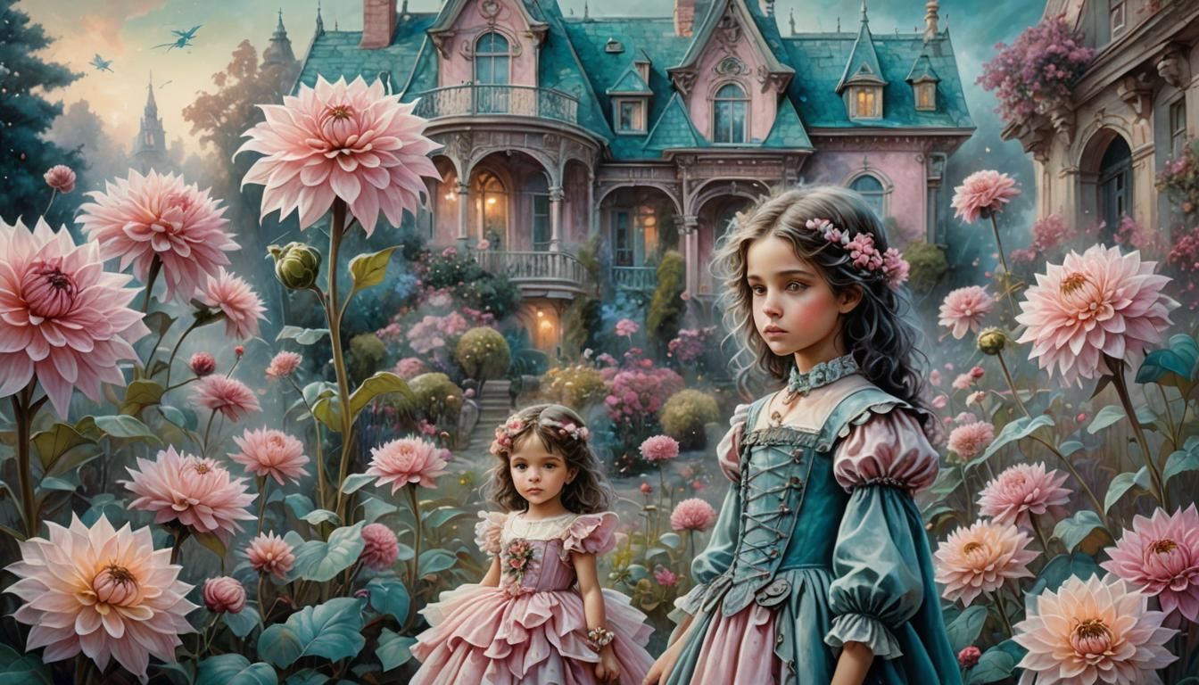 Fantasy Garden with Alien Friend, in Luis Royo Style