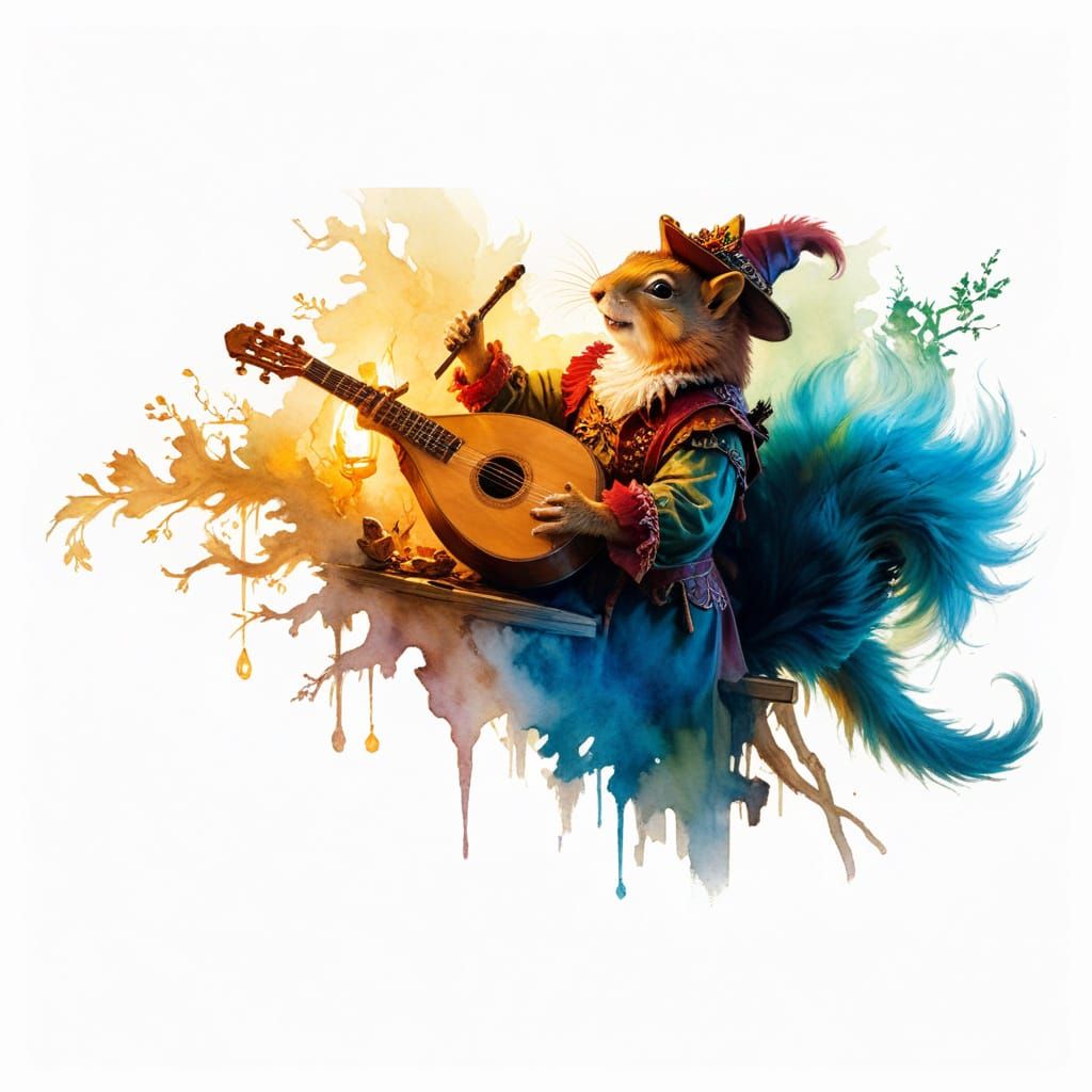 Charismatic Squirrel Bard Performs in Forest Tavern