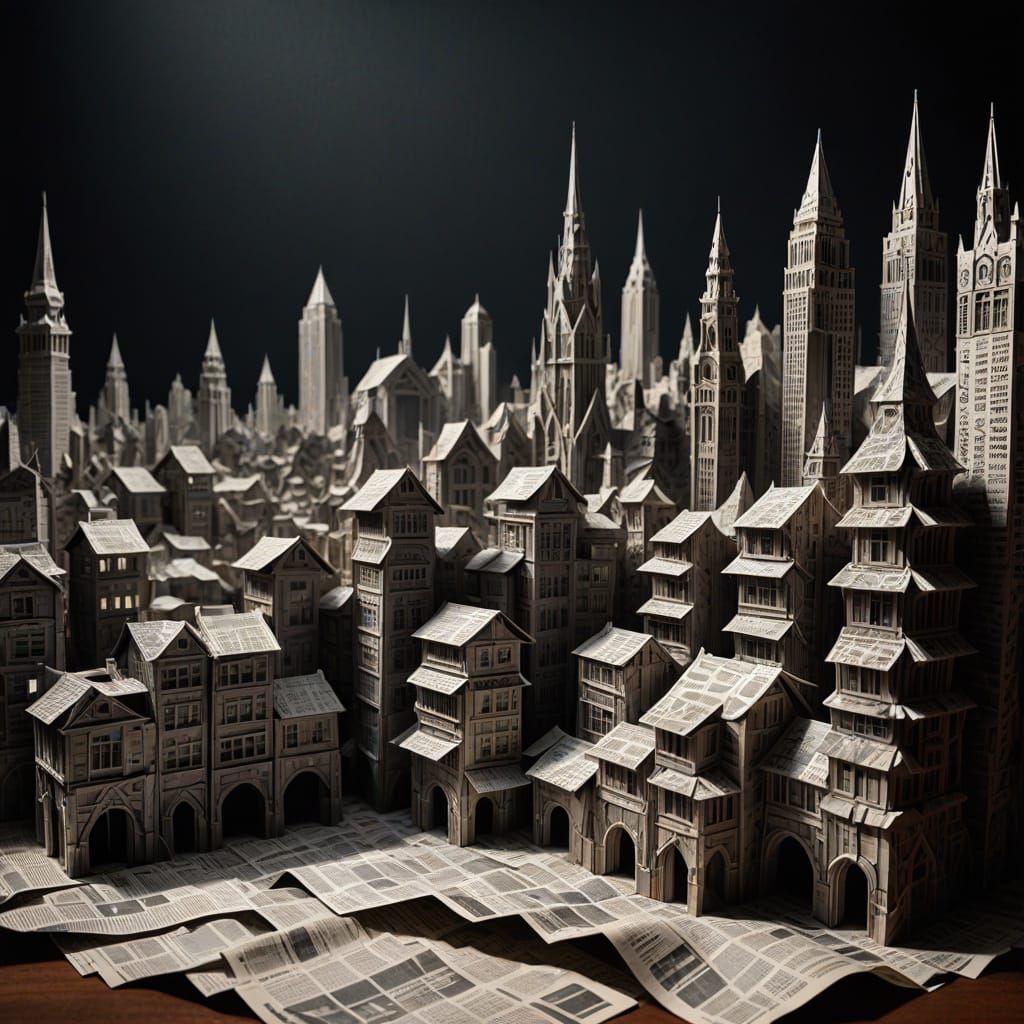 Hyper-Realistic Origami Cityscape in Splash Art Style