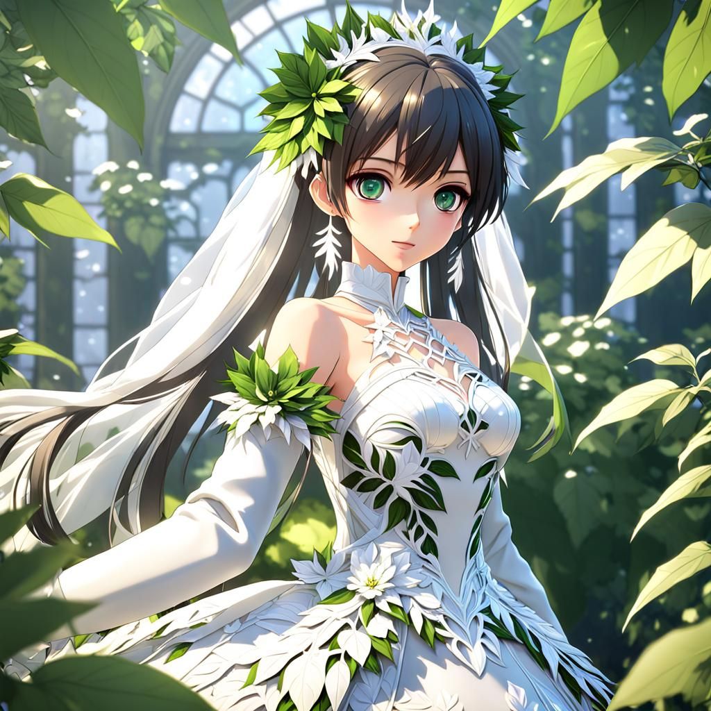 Anime Girl in Winter Wedding Dress