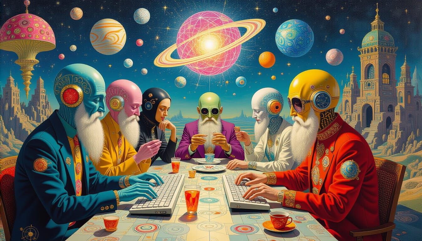 Psychedelic Utopia: Surreal Galaxy Cafe in Haeckel Style