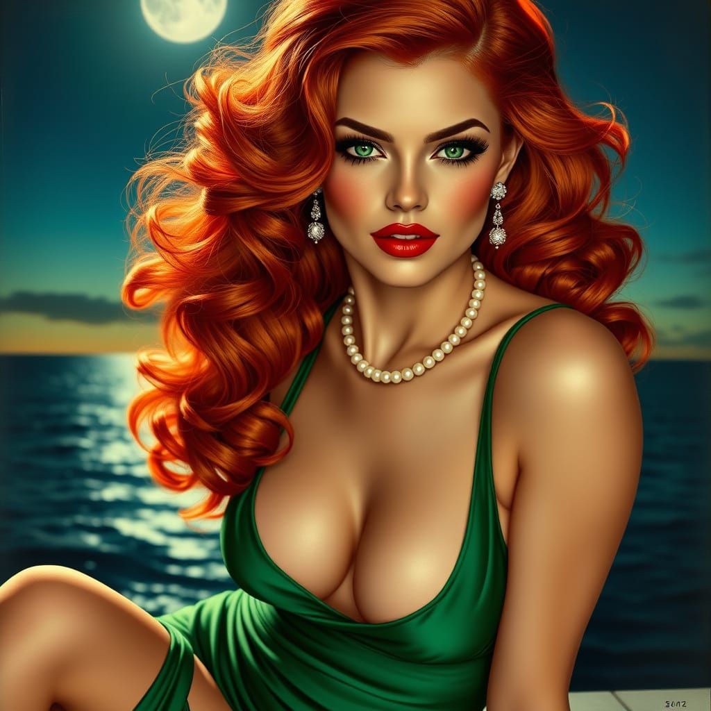 Emerald Beauty: Pin-Up in Photorealistic Style