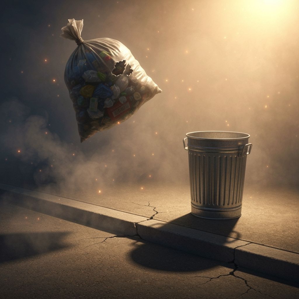 Ethereal Mist Swirls Around Floating Trash Bag