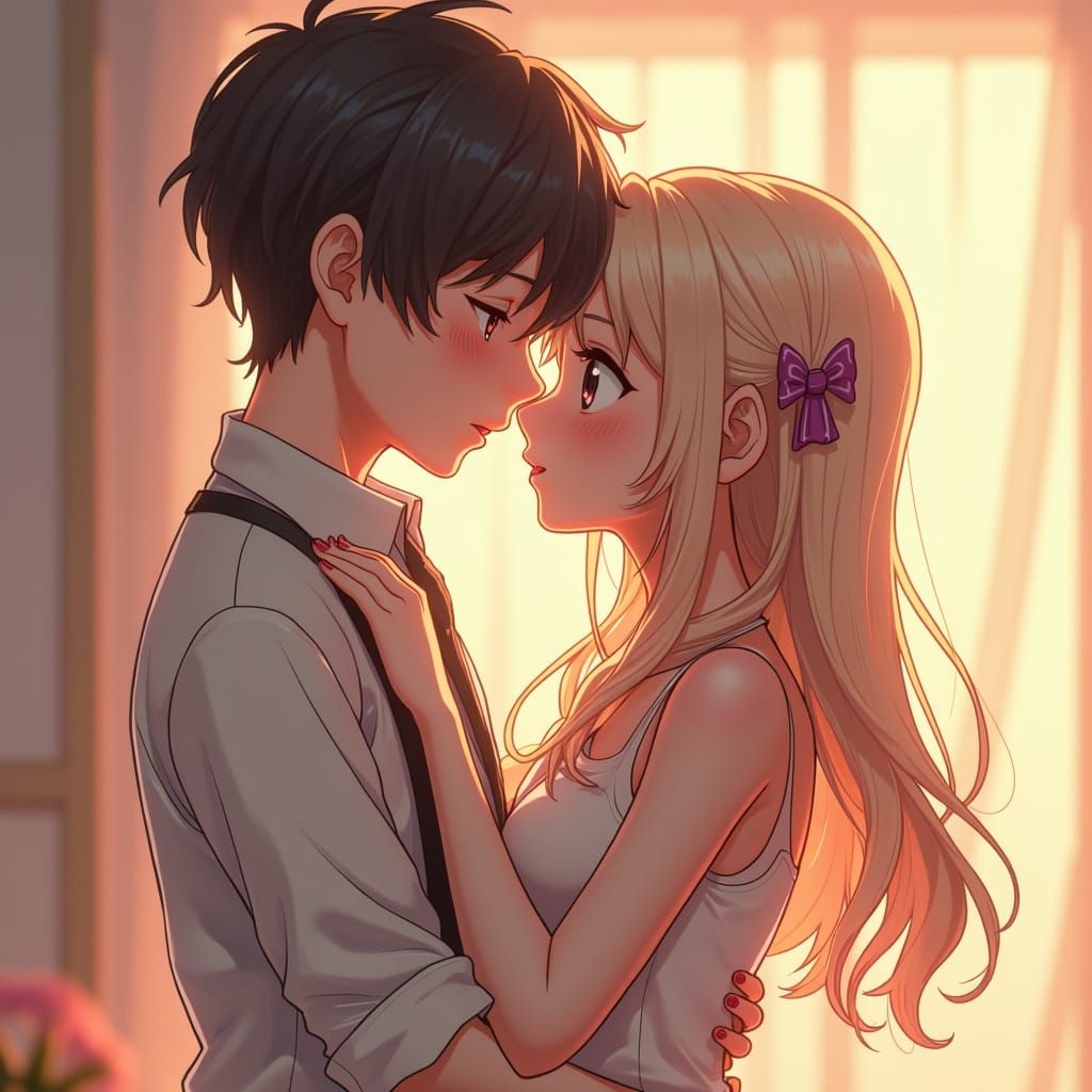 Entwined Couple Embrace: Anime Meets Hyper-Realism