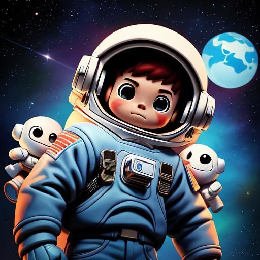 Cute Toy Astronaut in Comic Book Art