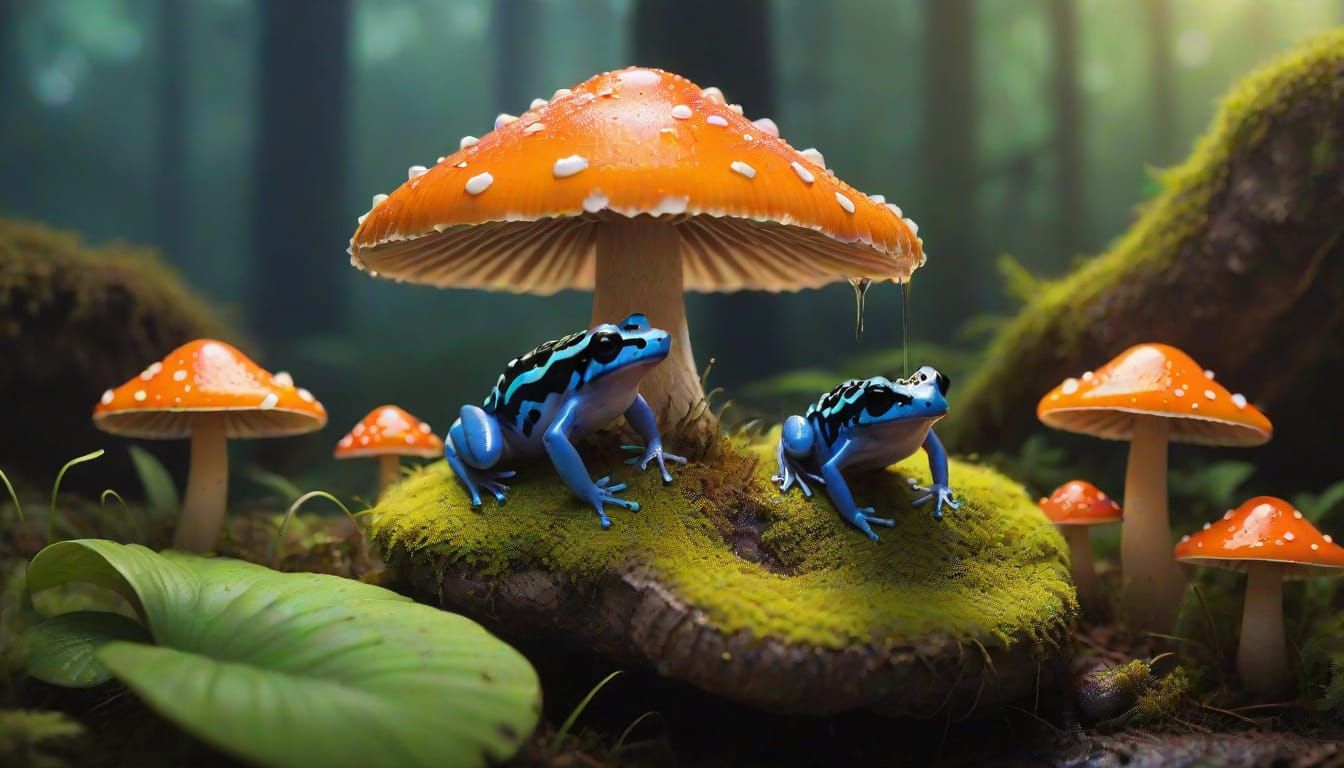 Dart Frog in Glowing Mushroom Forest