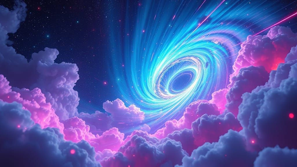 Swirling Celestial Vortex in Neon and Iridescent Hues