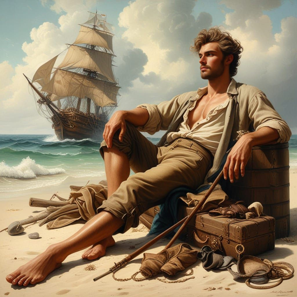 Elegant Gentleman on Exotic Island in Rococo Style