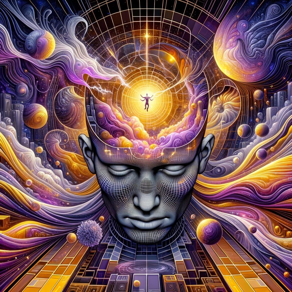 Man's Brain Transition From Stress To Peace in Surrealist St...