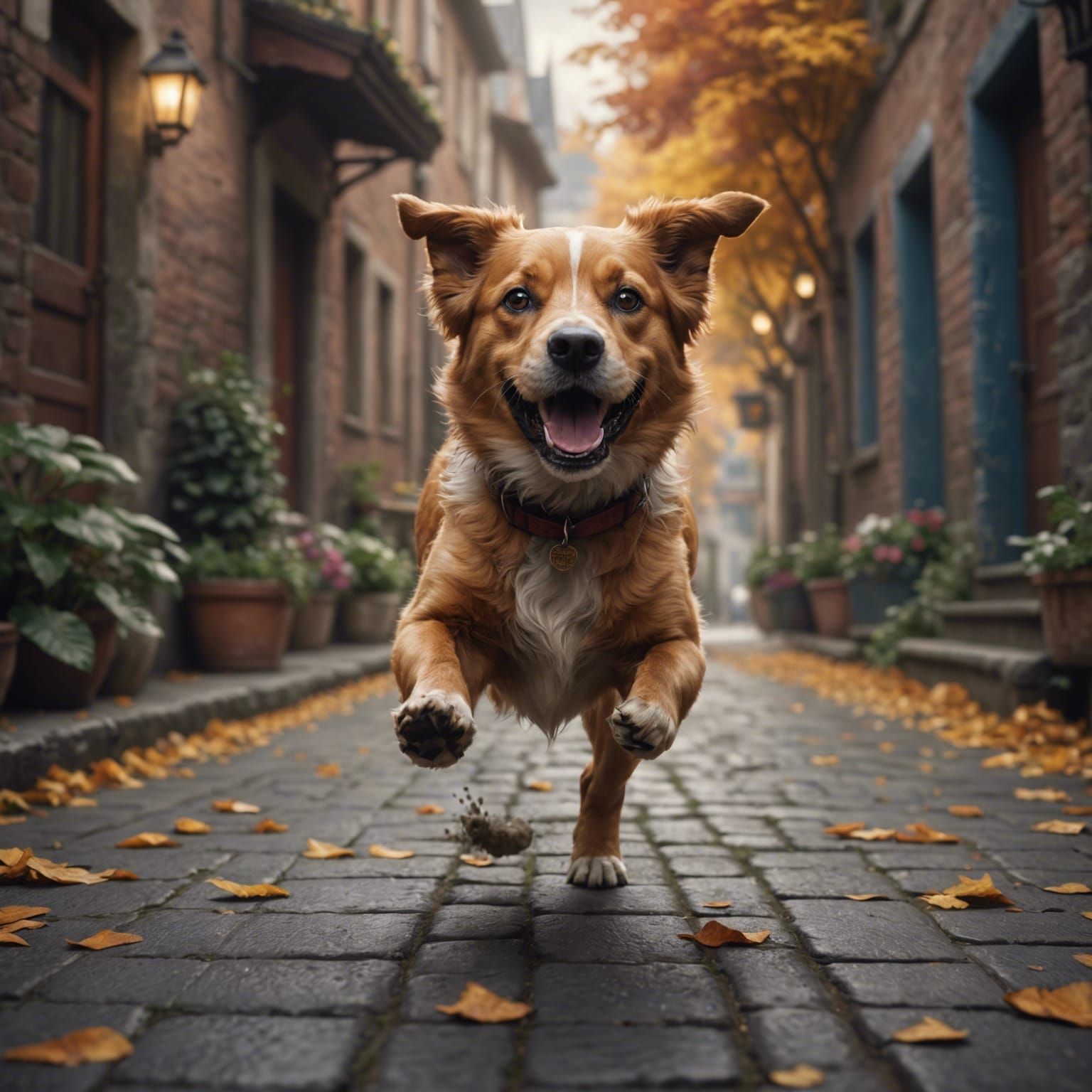 Happy Dog Running: Detailed Fantasy Concept Art