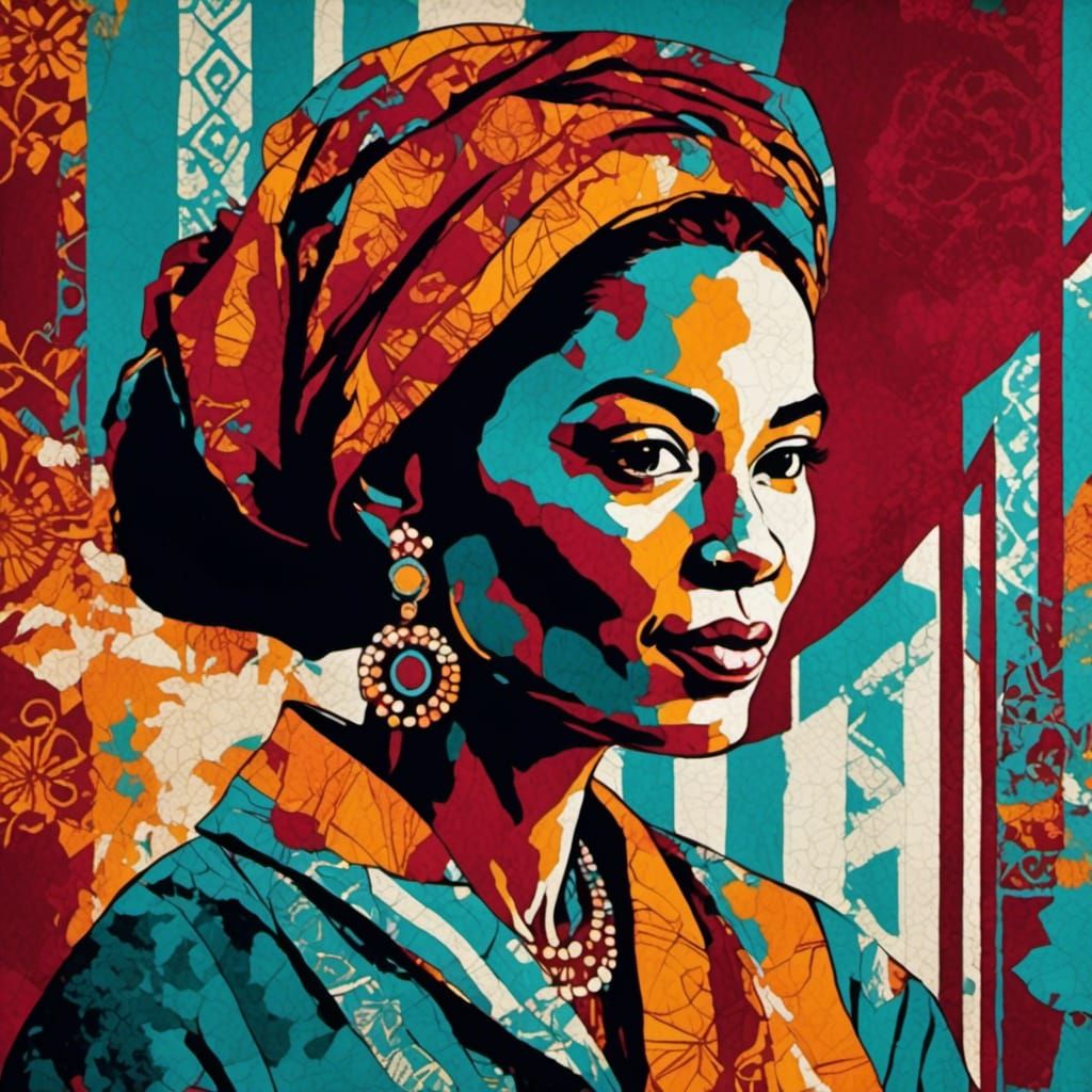 <lora:Batik:1.0> Batik style . a woman. White outlines burgu...