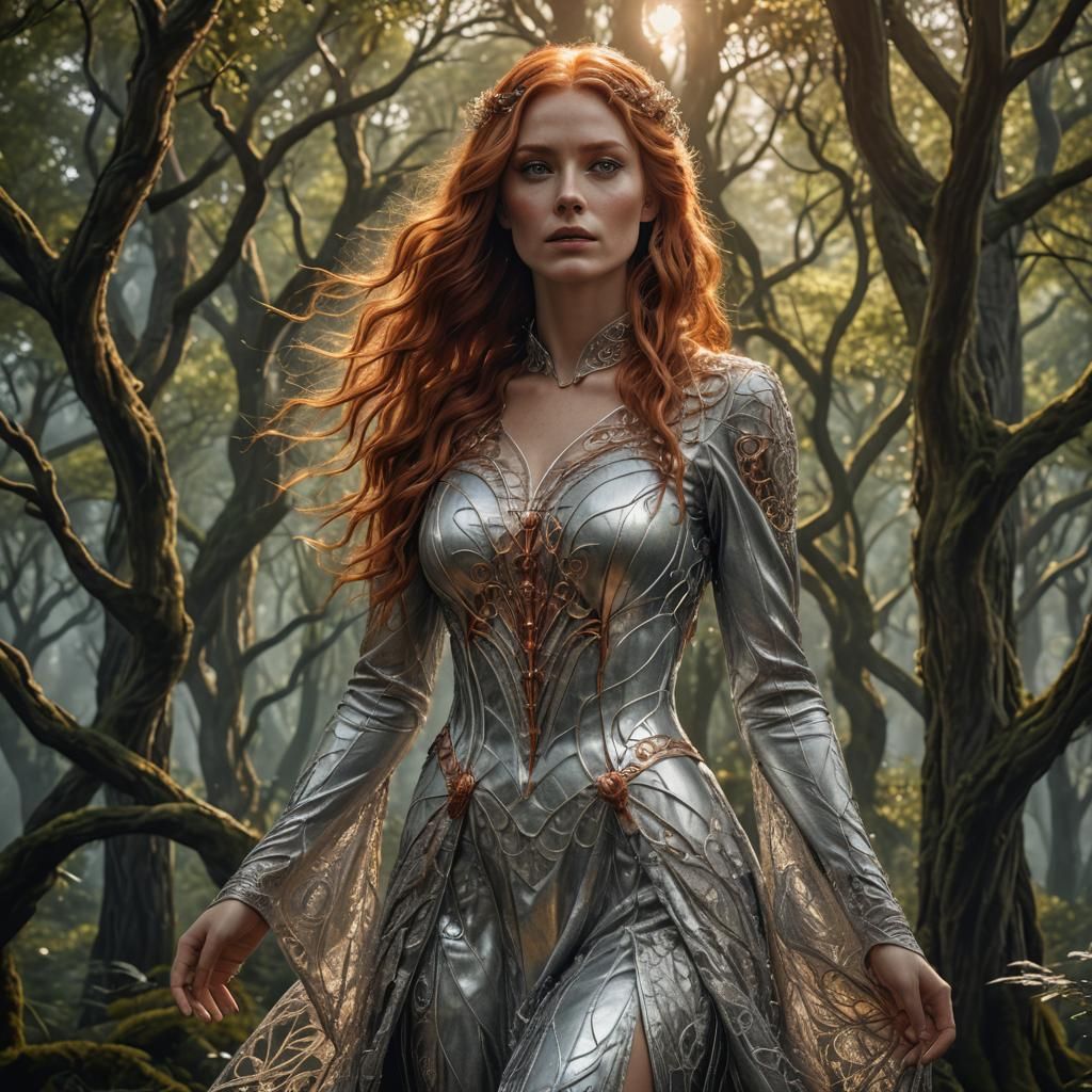 Copper Forest and Silver Woman: Hyperrealistic Art