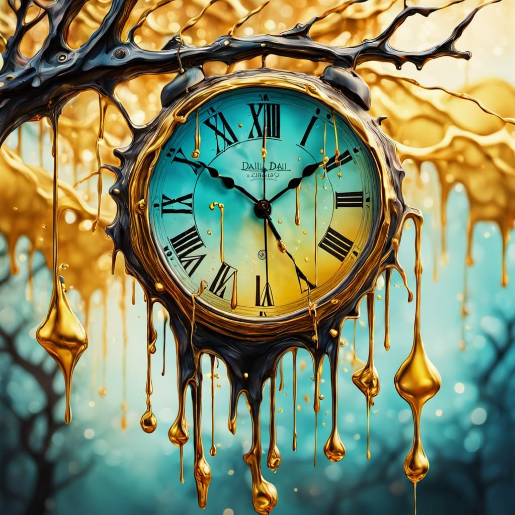 Surreal Melting Clock on Tree in Dali Style