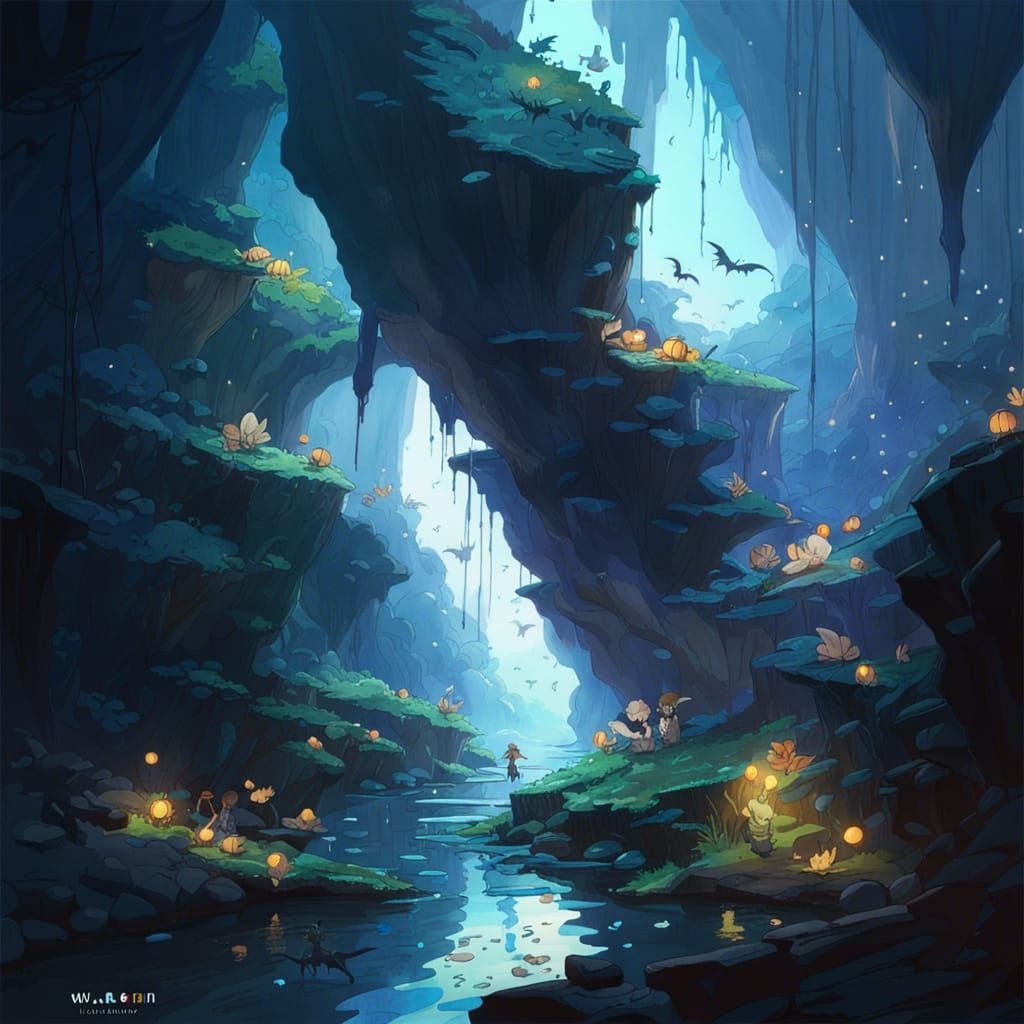 Glow Worm Cave at Night: A Digital Painting
