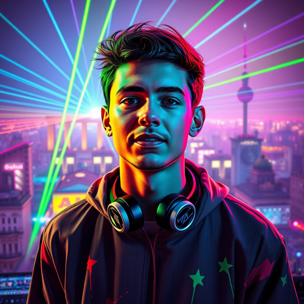 Neon DJ Portrait in Berlin Graffiti Style