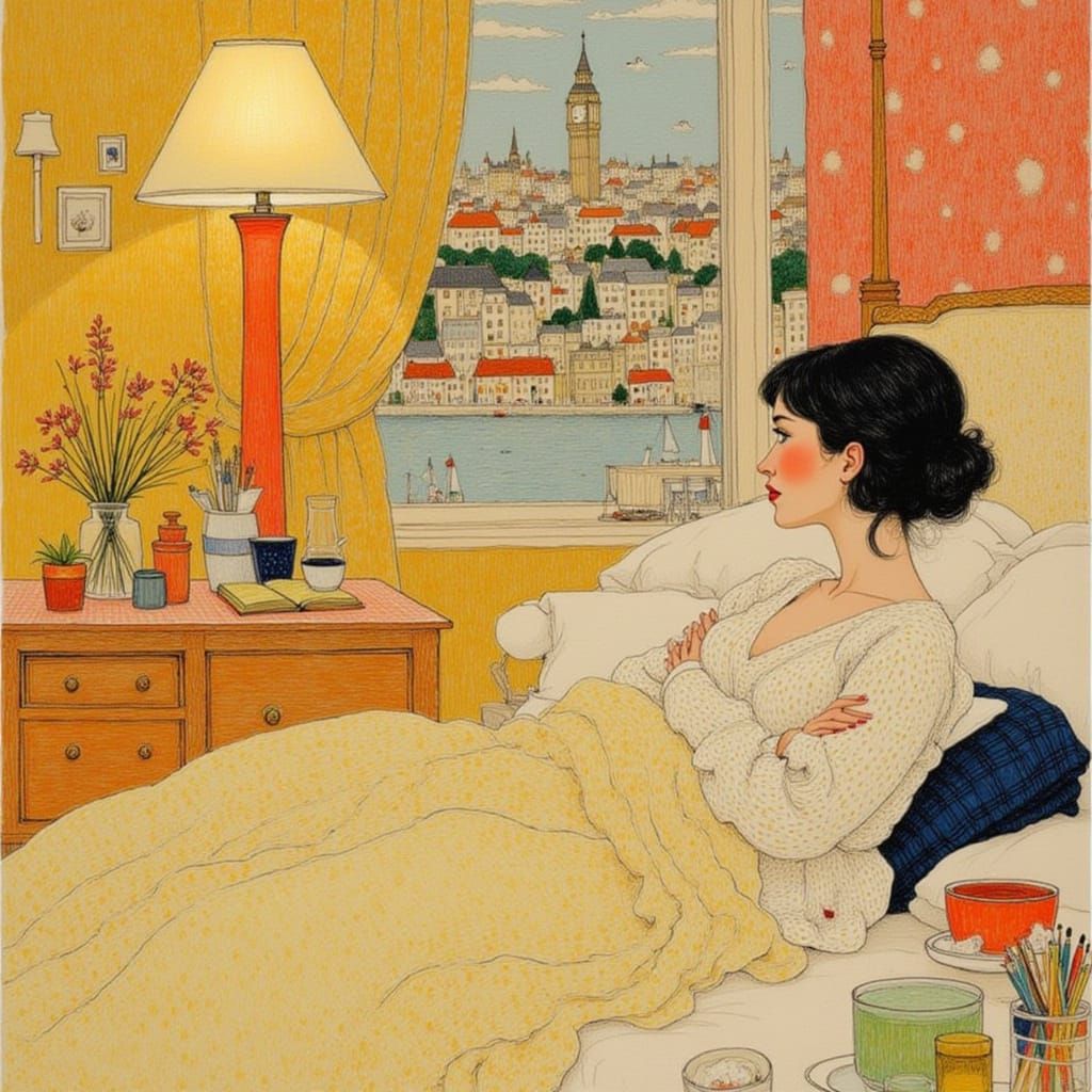 Marianne Faithfull in London Hotel Room, Morning Light