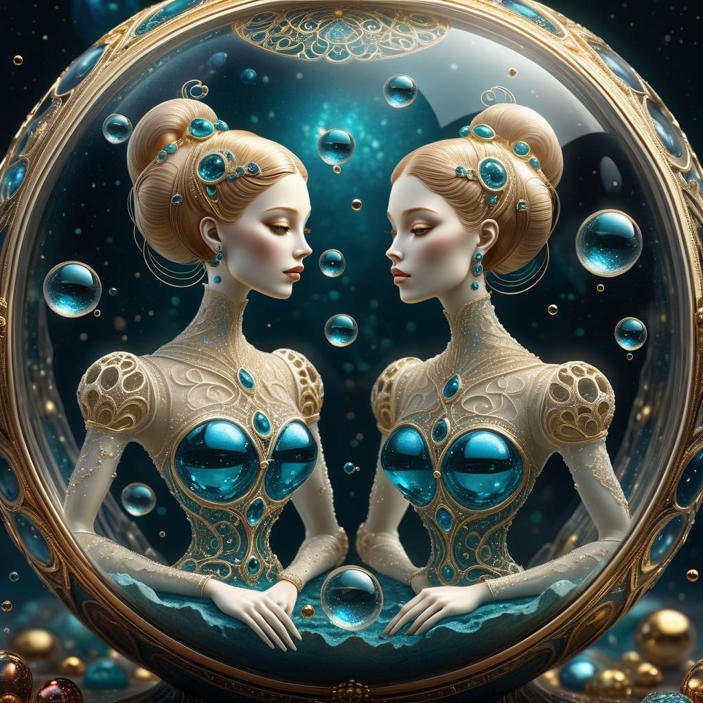 Filigree Glass Figures with Internal Organs in Space