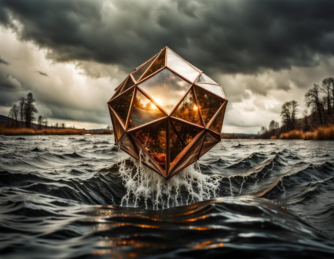 Raging River with Geometric Designs in Photorealistic Style