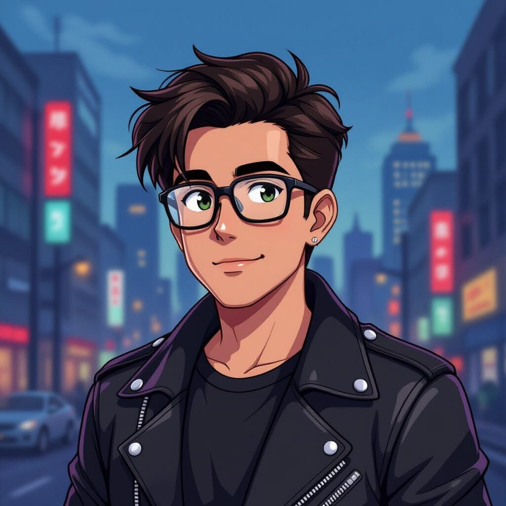 Anime Portrait: Leather Jacket Man in City