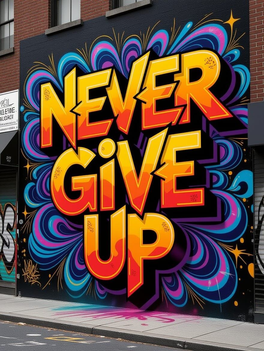 Vibrant Graffiti Artwork with 3D-Textured Letters and Swirli...