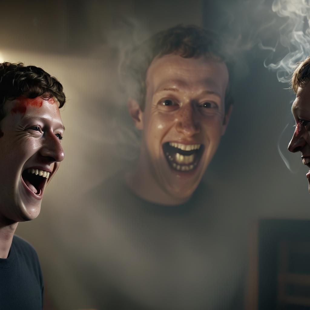 Peixe Agulha Menacing Mark Zuckerberg in a Smoke-Filled Room