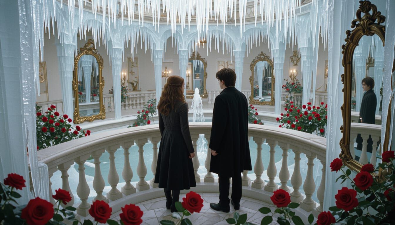 Ginny and Harry in Surreal Cinematic Film Still