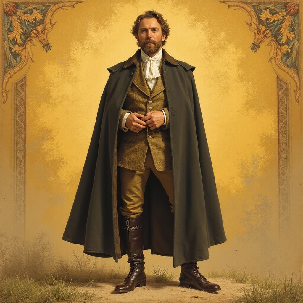 Elegant Hero in Golden Splendor, Literary Illustration in th...