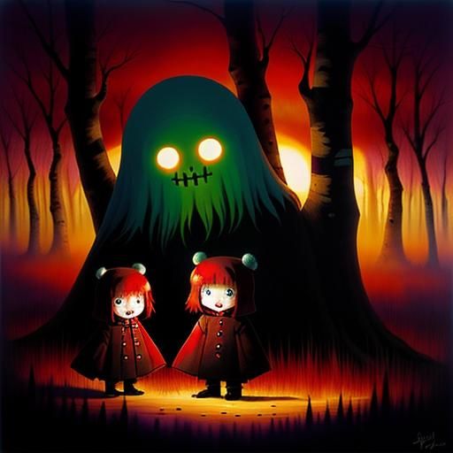 Whimsical Chibi Ghosts in Surreal Birch Forest