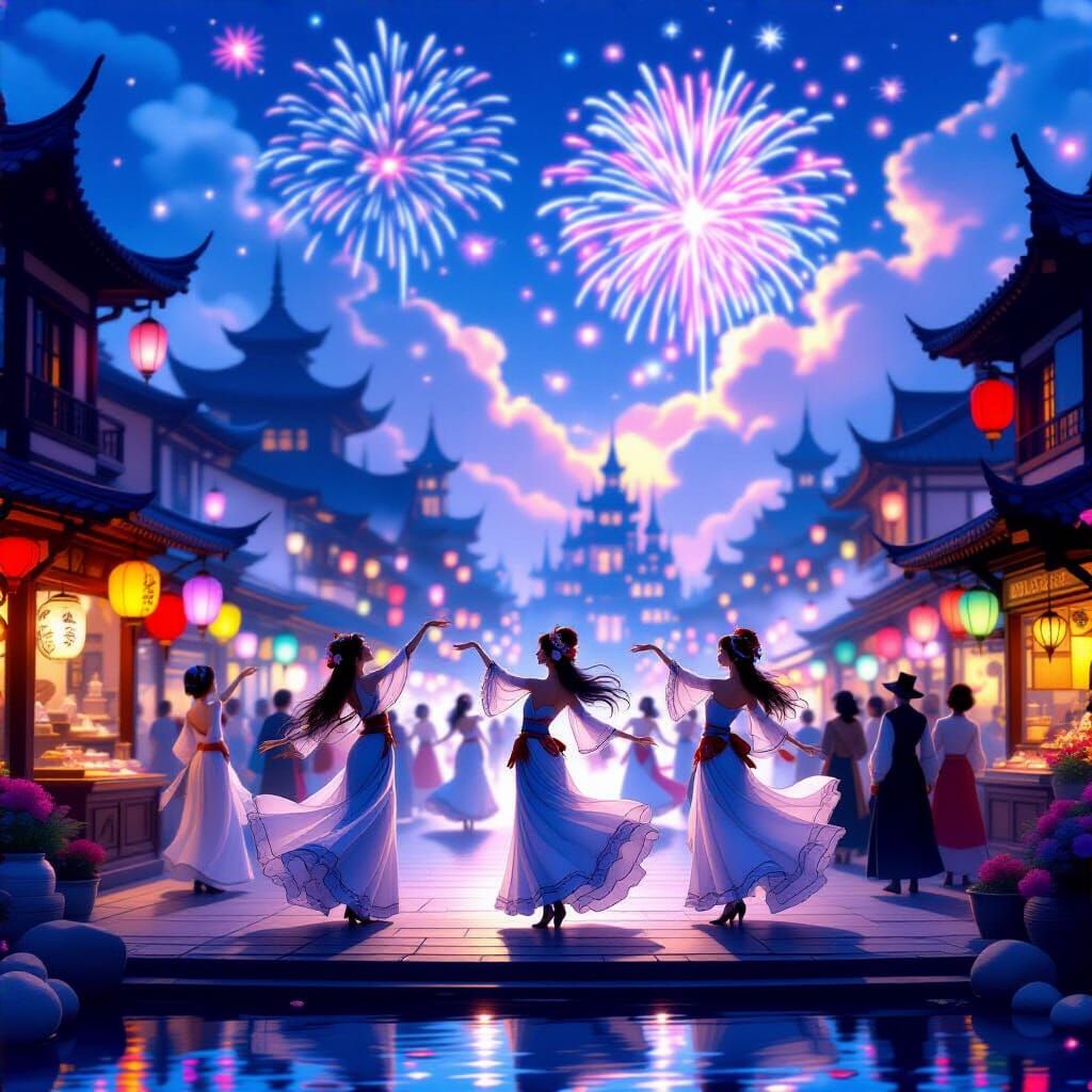 Ethereal Dancers in a Twilight Fantasy Scene