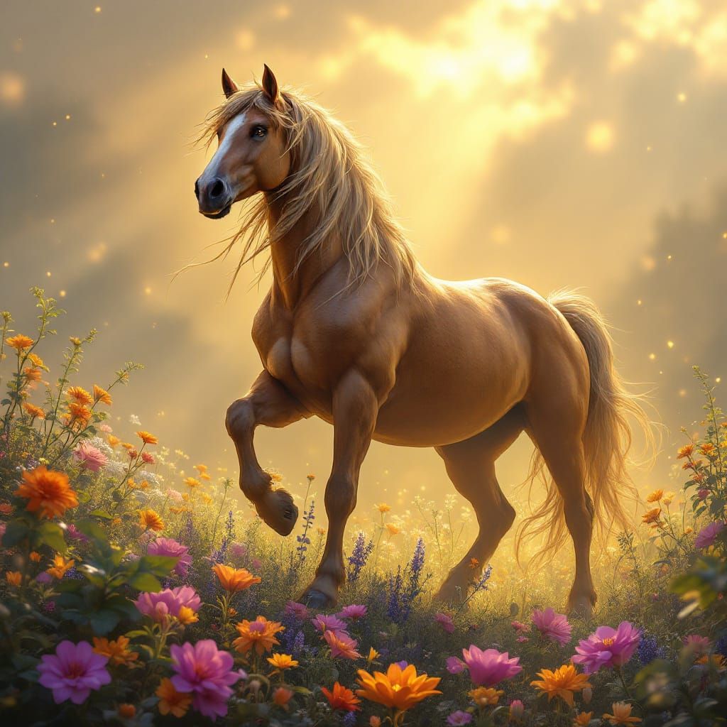 Majestic Centaur on Magical Blooming Field