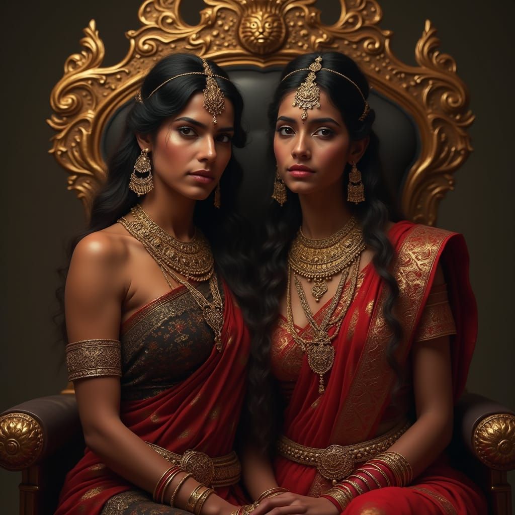 Ancient Indian Royalty: King & Queen on Throne