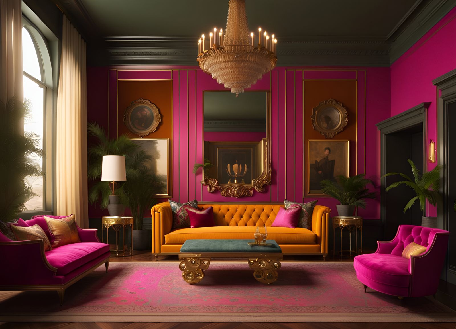 Hollywood Regency Living Room in Epic Colors
