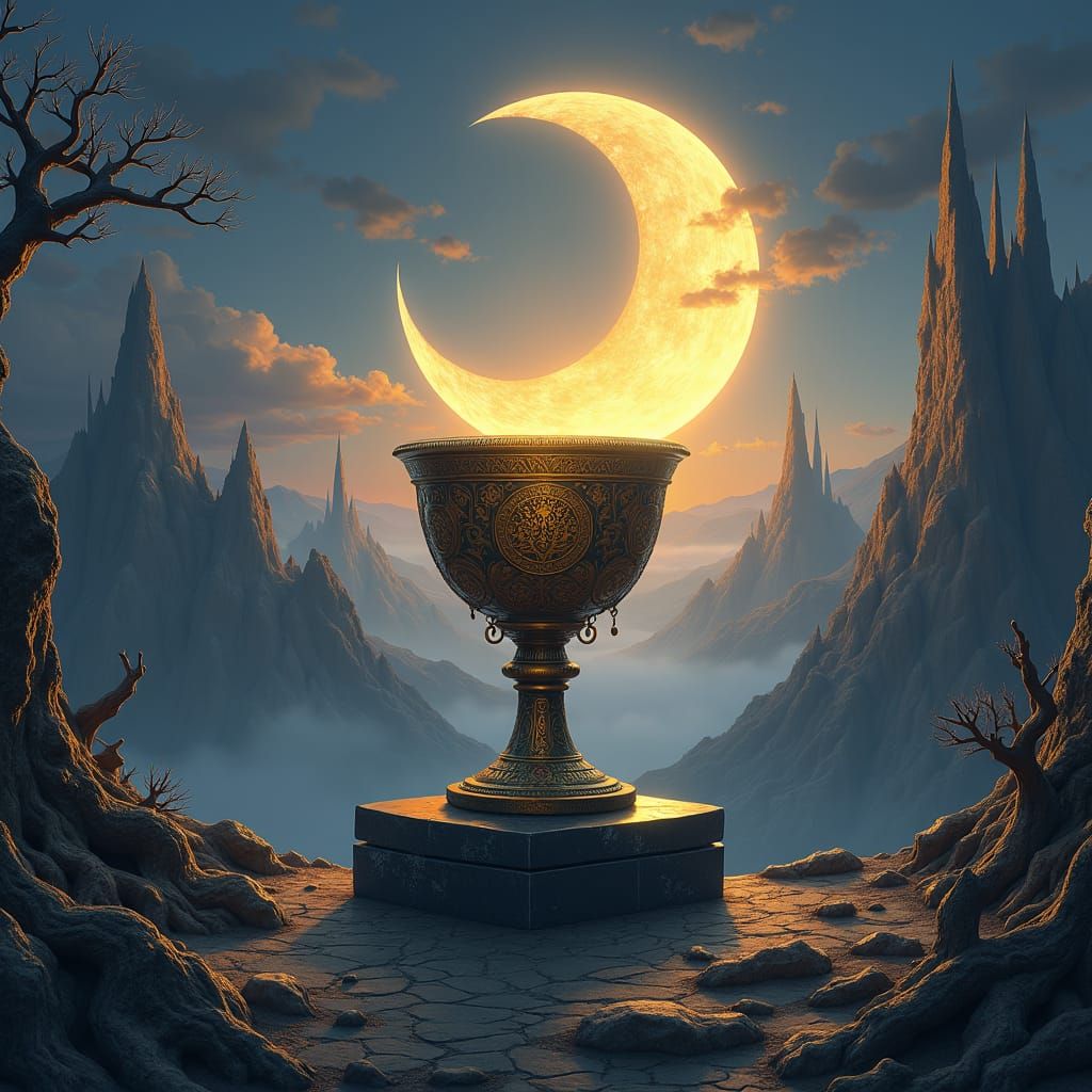 Ornate Holy Grail in Fantasy Landscape