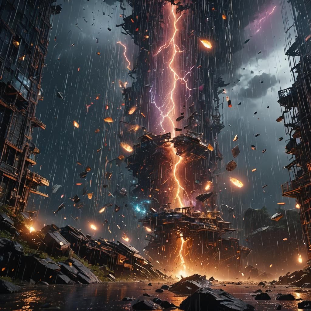 Rain Falling in Space: Detailed Matte Painting