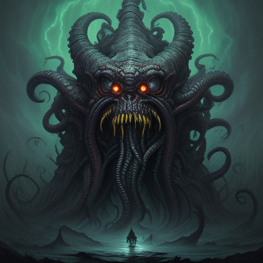 Ethereal Horror: A Grotesque, Tentacled Creature in an Omino...