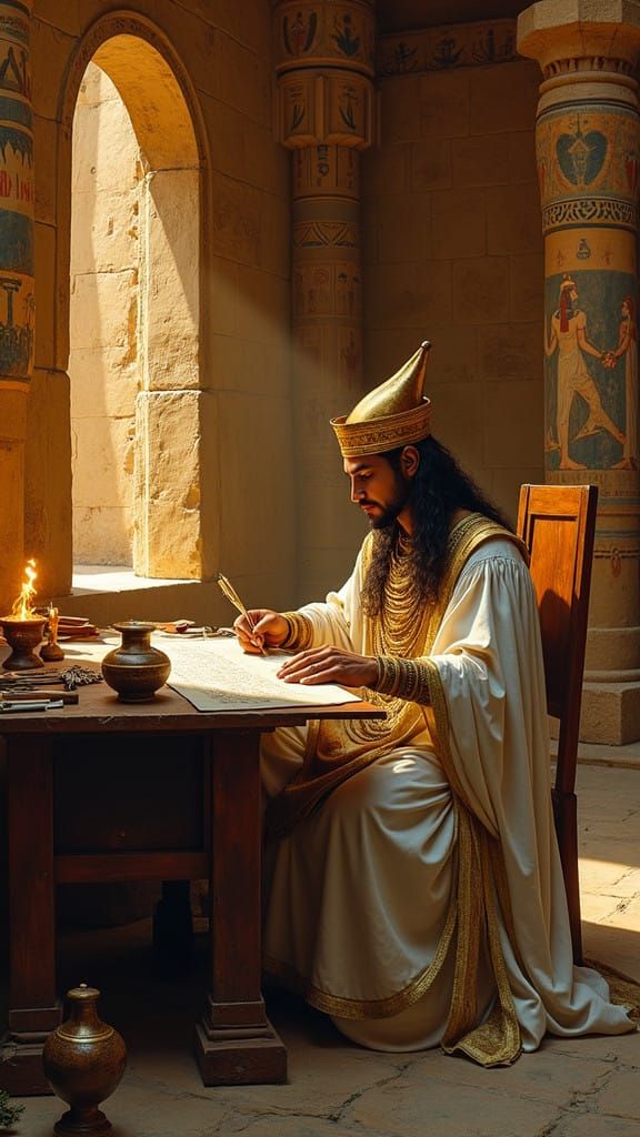 Ancient Egyptian Priest in Ornate Temple Chamber